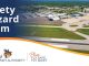 Aerial view of Naples Airport with runways, terminal buildings, and parked planes. Text reads "Safety Hazard Form" and "Naples Airport Authority.